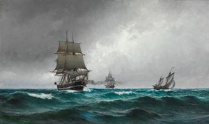 Soirée tranquille en mer du Nord avec la frégate Jylland - Carl Ludvig Locher